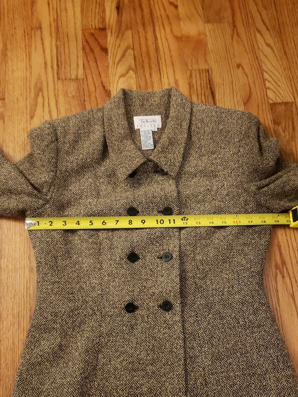 Vtg Talbots Women's Double-Breasted Herringbone Blazer in Tan and Black - 10P - Picture 11 of 13